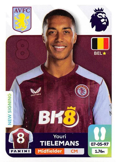 #94 Youri Tielemans (Aston Villa) Panini Premier League 2024 Sticker Collection #94 Youri Tielemans (Aston Villa) Panini Premier League 2024 Sticker Collection