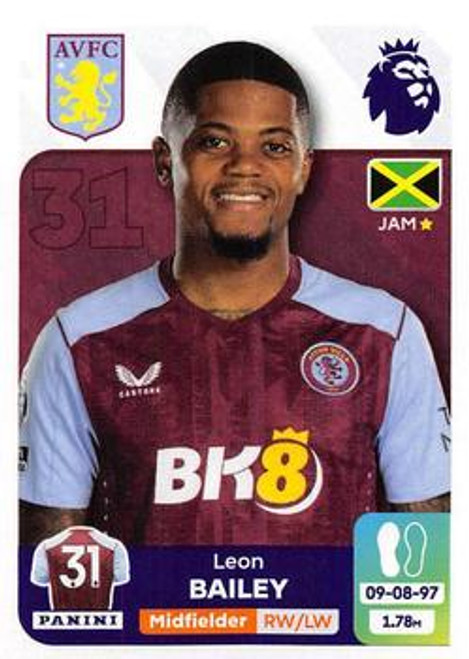 #98 Leon Bailey (Aston Villa) Panini Premier League 2024 Sticker Collection