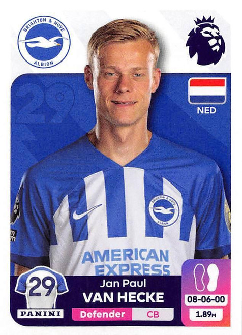 #145 Jan Paul Van Hecke (Brighton & HA) Panini Premier League 2024 Sticker Collection