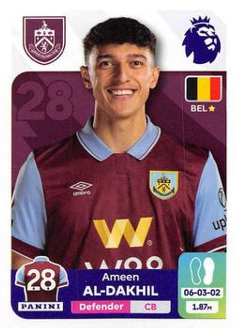 #176 Ameen Al-Dakhil (Burnley) Panini Premier League 2024 Sticker Collection