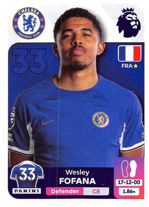 #208 Wesley Fofana (Chelsea) Panini Premier League 2024 Sticker Collection