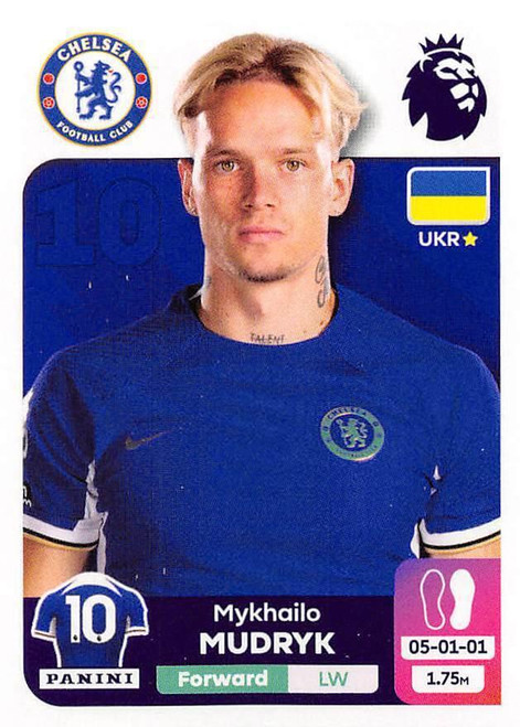 #215 Mykhailo Mudryk (Chelsea) Panini Premier League 2024 Sticker Collection