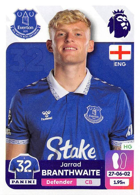 #265 Jarrad Branthwaite (Everton) Panini Premier League 2024 Sticker Collection