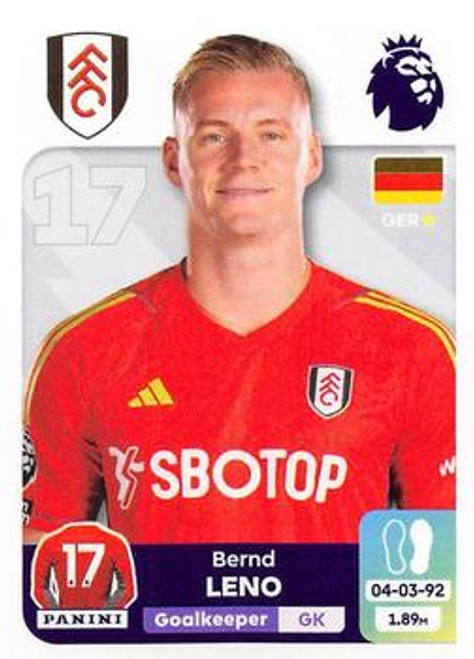 #286 Bernd Leno (Fulham) Panini Premier League 2024 Sticker Collection