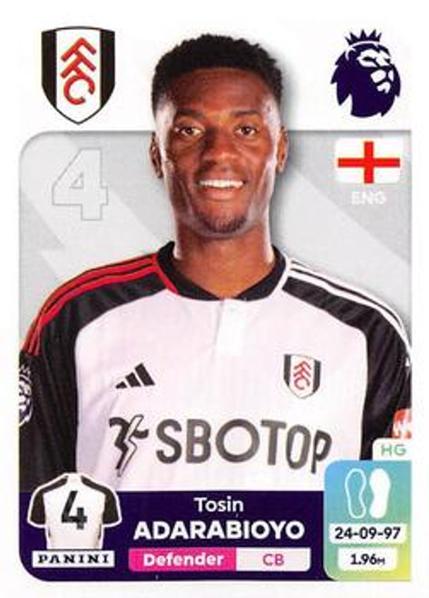 #289 Tosin Adarabioyo (Fulham) Panini Premier League 2024 Sticker Collection #289 Tosin Adarabioyo (Fulham) Panini Premier League 2024 Sticker Collection