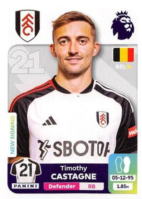 #291 Timothy Castagne (Fulham) Panini Premier League 2024 Sticker Collection