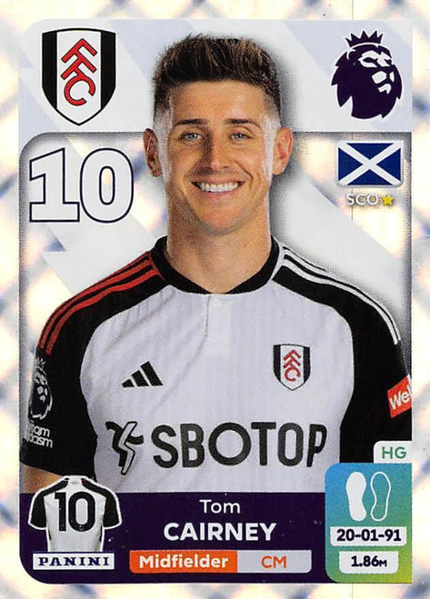 #296 Tom Cairney (Fulham) Panini Premier League 2024 Sticker Collection