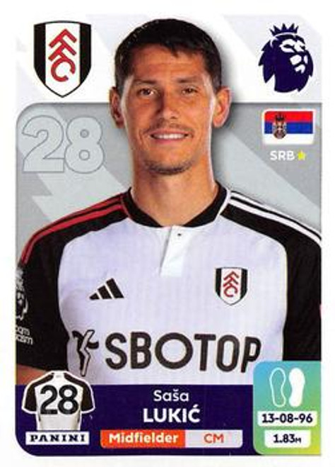 #300 Sasa Lukic (Fulham) Panini Premier League 2024 Sticker Collection