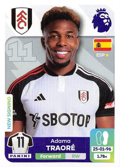 #302 Adama Traore (Fulham) Panini Premier League 2024 Sticker Collection