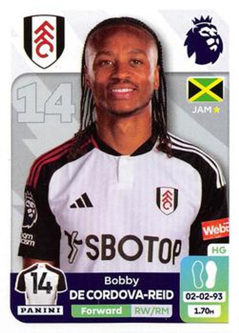 #303 Bobby De Cordova-Reid (Fulham) Panini Premier League 2024 Sticker Collection