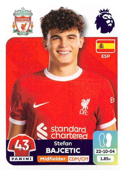 #363 Stefan Bajcetic (Liverpool) Panini Premier League 2024 Sticker Collection