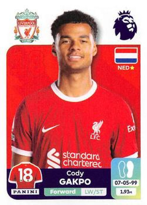 #367 Cody Gakpo (Liverpool) Panini Premier League 2024 Sticker Collection