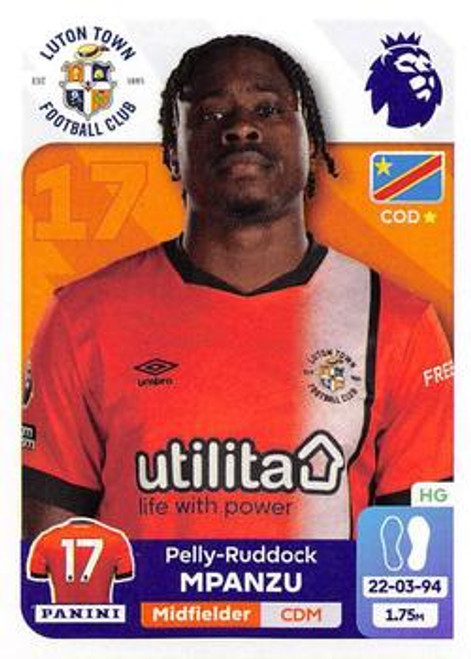 #390 Pelly-Ruddock Mpanzu (Luton Town) Panini Premier League 2024 Sticker Collection