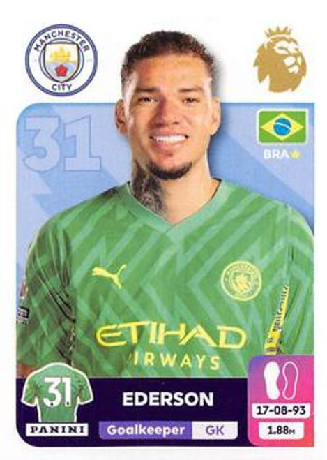 #407 Ederson (Manchester City) Panini Premier League 2024 Sticker Collection #407 Ederson (Manchester City) Panini Premier League 2024 Sticker Collection