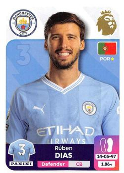 #409 Ruben Dias (Manchester City) Panini Premier League 2024 Sticker Collection