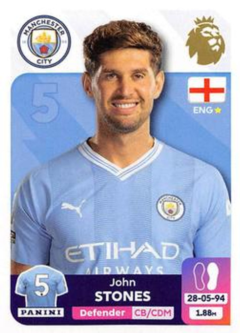 #410 John Stones (Manchester City) Panini Premier League 2024 Sticker Collection