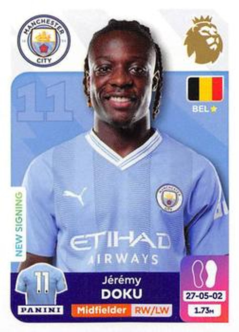 #419 Jeremy Doku (Manchester City) Panini Premier League 2024 Sticker Collection