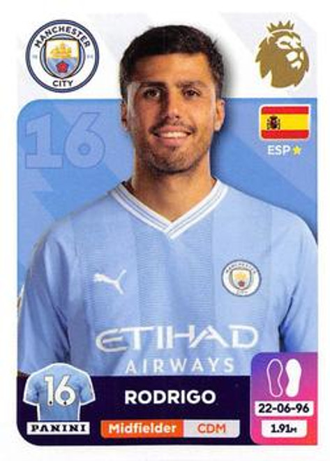 #420 Rodrigo (Manchester City) Panini Premier League 2024 Sticker Collection