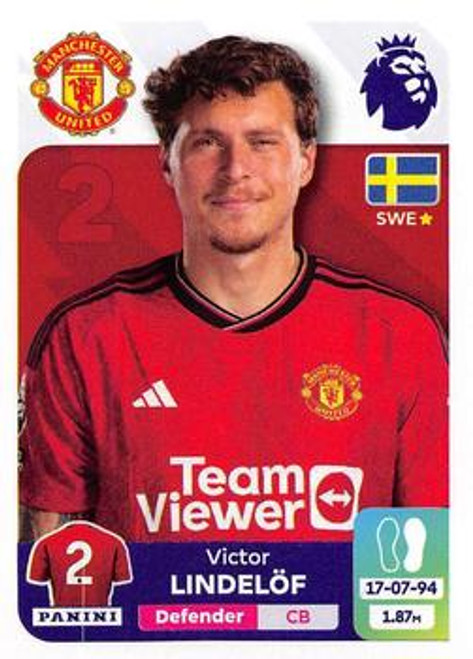 #437 Victor Lindelof (Manchester United) Panini Premier League 2024 Sticker Collection