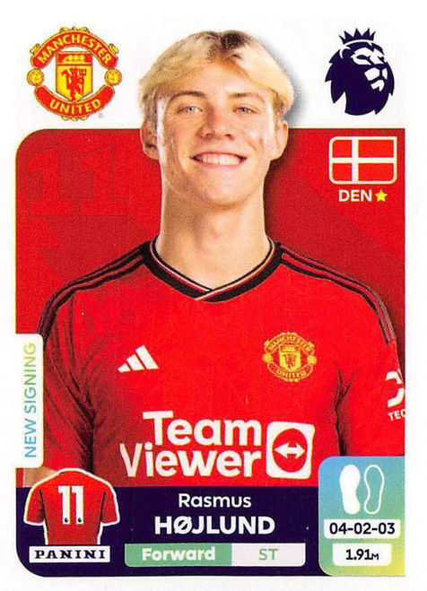 #452 Rasmus Hojlund (Manchester United) Panini Premier League 2024 Sticker Collection