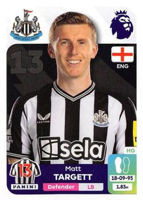 #470 Matt Targett (Newcastle United) Panini Premier League 2024 Sticker Collection