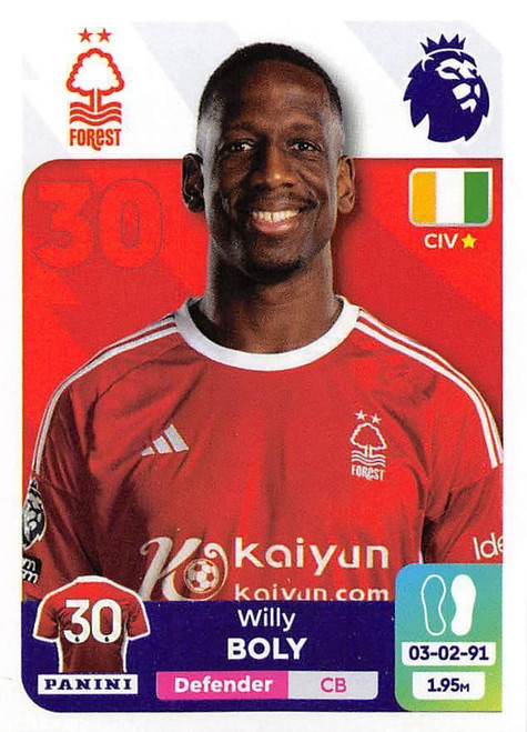 #501 Willy Boly (Nottingham Forest) Panini Premier League 2024 Sticker Collection