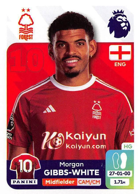 #506 Morgan Gibbs-White (Nottingham Forest) Panini Premier League 2024 Sticker Collection