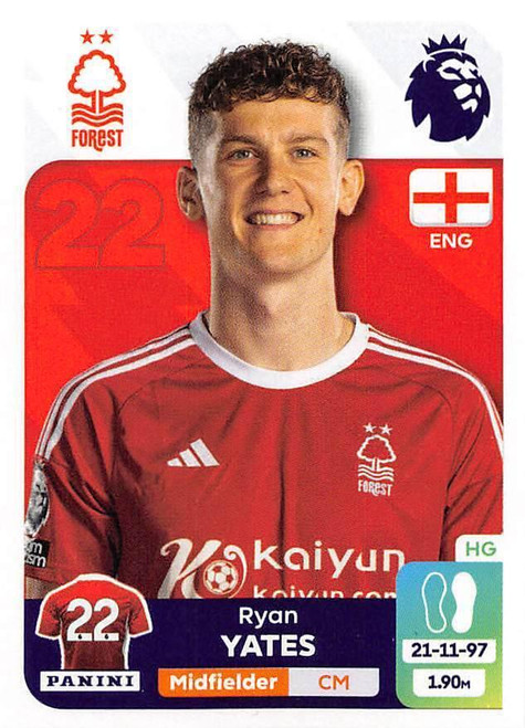 #508 Ryan Yates (Nottingham Forest) Panini Premier League 2024 Sticker Collection