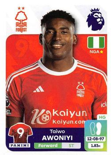 #510 Taiwo Awoniyi (Nottingham Forest) Panini Premier League 2024 Sticker Collection