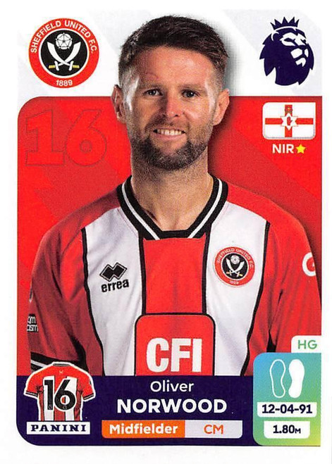 #534 Oliver Norwood (Sheffield United) Panini Premier League 2024 Sticker Collection