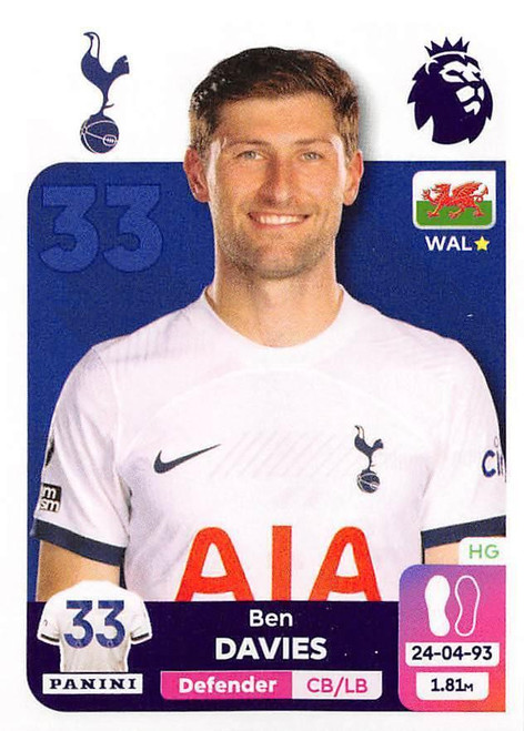 #557 Ben Davies (Tottenham Hotspur) Panini Premier League 2024 Sticker Collection