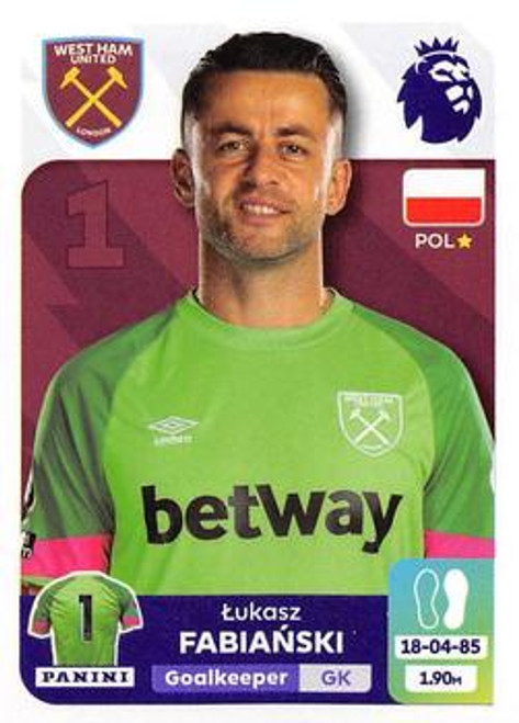 #580 Lukasz Fabianski (West Ham United) Panini Premier League 2024 Sticker Collection