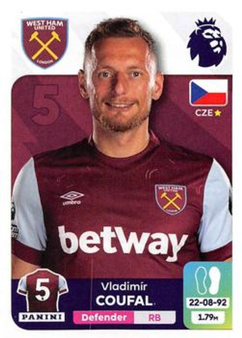 #584 Vladimir Coufal (West Ham United) Panini Premier League 2024 Sticker Collection