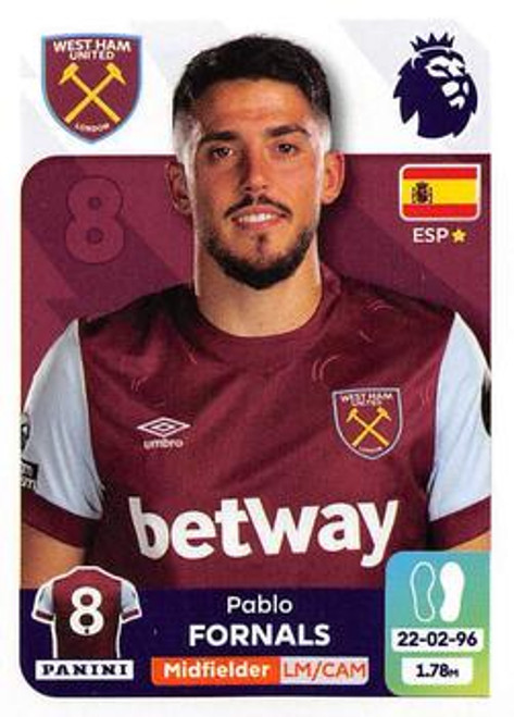 #591 Pablo Fornals (West Ham United) Panini Premier League 2024 Sticker Collection