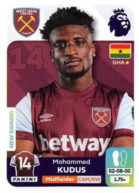 #593 Mohammed Kudus (West Ham United) Panini Premier League 2024 Sticker Collection