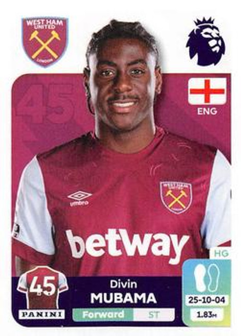 #600 Divin Mubama (West Ham United) Panini Premier League 2024 Sticker Collection