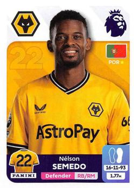 #617 Nelson Semedo (Wolverhampton Wanderers) Panini Premier League 2024 Sticker Collection
