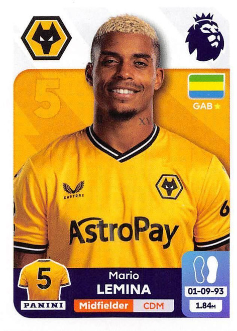 #619 Mario Lemina (Wolverhampton Wanderers) Panini Premier League 2024 Sticker Collection