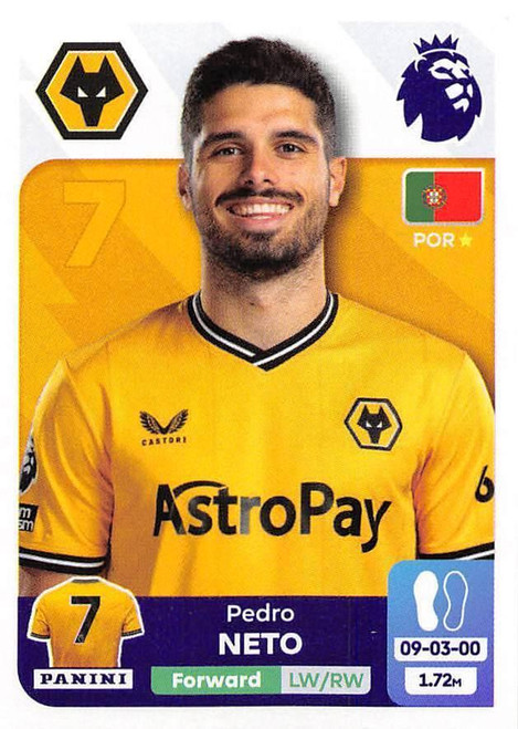 #625 Pedro Neto (Wolverhampton Wanderers) Panini Premier League 2024 Sticker Collection