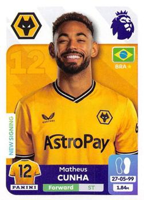 #628 Matheus Cunha (Wolverhampton Wanderers) Panini Premier League 2024 Sticker Collection #628 Matheus Cunha (Wolverhampton Wanderers) Panini Premier League 2024 Sticker Collection