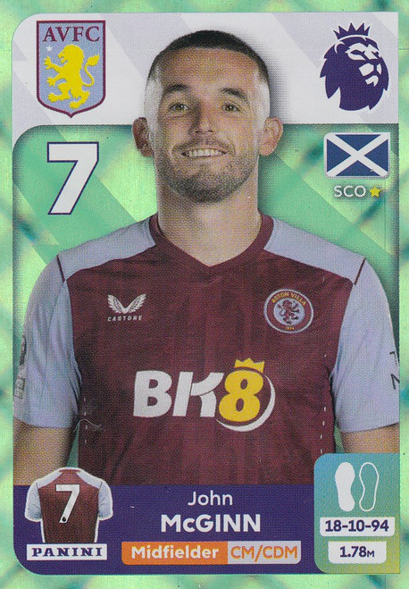 #93 John McGinn (Aston Villa) Panini Premier League 2024 Sticker Collection GREEN PARALLEL