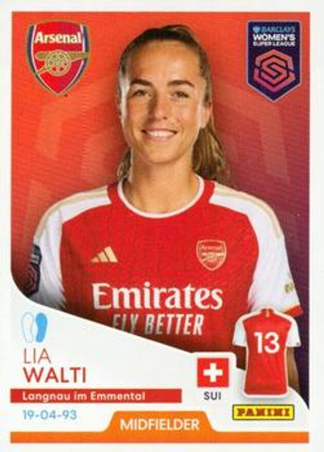 #60 Lia Walti (Arsenal) Panini Women's Super League 2024 Sticker Collection