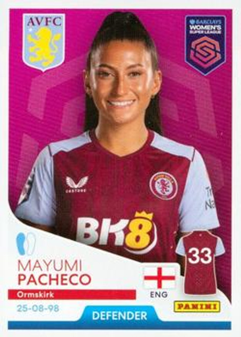 #74 Mayumi Pacheco (Aston Villa) Panini Women's Super League 2024 Sticker Collection