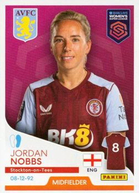 #76 Jordan Nobbs (Aston Villa) Panini Women's Super League 2024 Sticker Collection