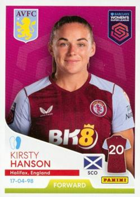 #82 Kirsty Hanson (Aston Villa) Panini Women's Super League 2024 Sticker Collection