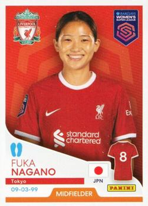 #190 Fuka Nagano (Liverpool) Panini Women's Super League 2024 Sticker Collection