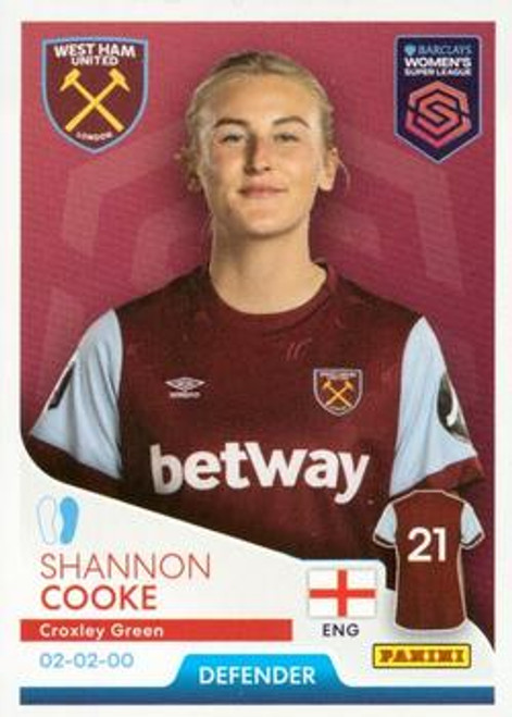 #254 Shannon Cooke (West Ham United) Panini Women's Super League 2024 Sticker Collection