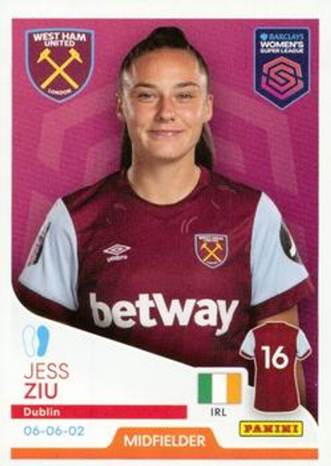 #258 Jess Ziu (West Ham United) Panini Women's Super League 2024 Sticker Collection