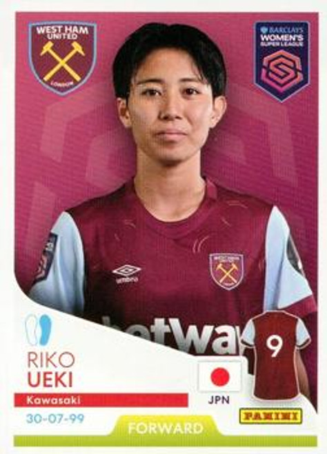 #262 Riko Ueki (West Ham United) Panini Women's Super League 2024 Sticker Collection