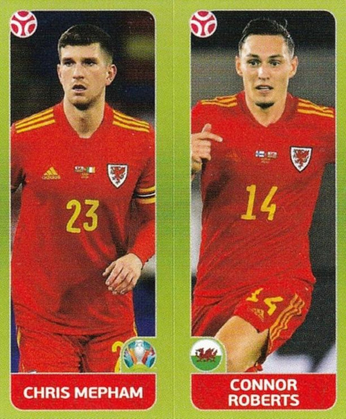 #93 Mepham/ Roberts (Wales) Panini Euro 2020 Tournament Edition Sticker Collection - ORANGE